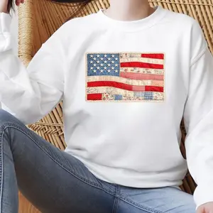 Faux Patchwork 4th Of July Sweatshirt: Retro American Flag Pullover, USA Independence Day Top