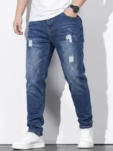 Men's Slim Fit Elastic Casual Ripped Denim Jeans, Hole Skinny Jeans with Pockets, Straight Leg Casual Fashion Trousers, Comfortable and Stylish Men's Clothing Pants