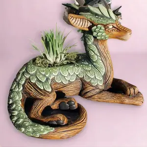 Creative Wood Dragon Design Succulent Pot, Cute Dragon Design Succulent Planter, Desktop Decoration Ornament for Home Garden Office, Home Decor, Outdoor Planters, Veggie Shaped Pots, Carving, Designed for Home, Dragon Motif, Resin Flower Pot