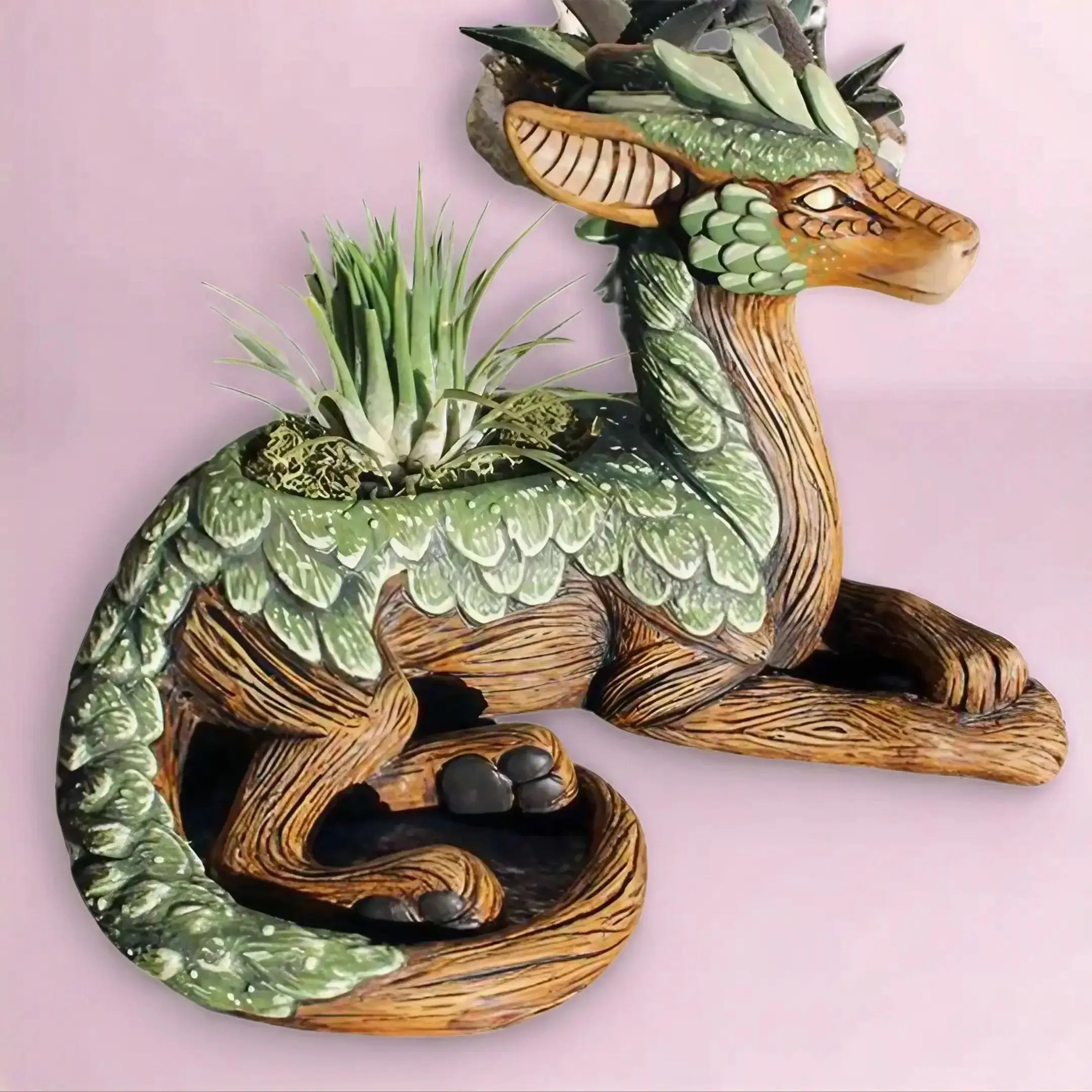 Creative Wood Dragon Design Succulent Pot, Cute Dragon Design Succulent Planter, Desktop Decoration Ornament for Home Garden Office, Home Decor, Outdo