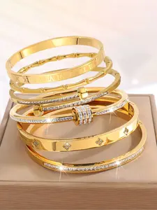6-piece set of luxurious and fashionable classic 304 stainless steel Cuff Bangles Bracelets, a fashionable and versatile item suitable for both men and women, suitable for daily wear and parties, Valentine's Day gifts, all season accessories