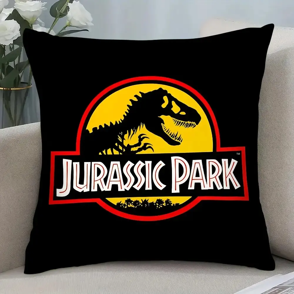 1PC Jurassic Park Dinosaur Print Polyester Pillowcase - Zipper Closure, Machine Washable Decor, Movie Fan Gift (Inner Insert Not Included) - Suitable for Living Room, Bedroom