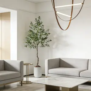 7FT Artificial Olive Tree - Lifelike Faux Olive Plant with Realistic Leaves & Fruit, Full Lush Design, Includes White Planter & Clay Pebbles for Indoor, Outdoor & Office Décor