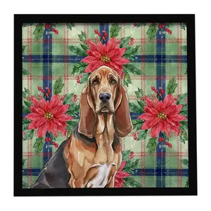 Carolines Treasures WDK8518MFP88 8 x 8 in. Liver & Tan Bloodhound Christmas Poinsettias Framed Metal Print