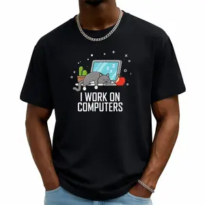 Cat Shirt for Computer Users – I Work On Computer Trendy T-Shirt
