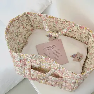 Vintage Floral Storage Basket, Large Capacity Fabric Tote for Home Organization, Rustic Linen Fabric Storage Solution