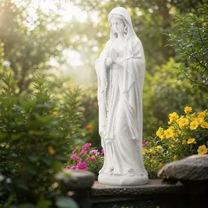 29" Antique White Virgin Mary Outdoor Statue Weatherproof Catholic Garden Sculpture with Praying Hands, Religious Decor for Patio, Yard & Church