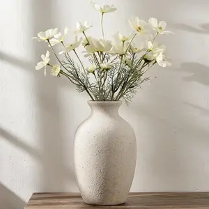 10.43 in Tall Cream-White Large Ceramic Porcelain Rustic Vintage Pottery Vase, Antique Farmhouse Terracotta Home Decor for Living Room Table, Shelf Decoration