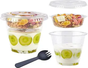 Clear Plastic Yogurt Parfait Cups with Lids Disposable To Go Cereal Cups for Breakfast Snack Fruit, Veggies and Dips