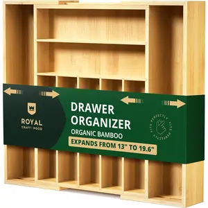 Luxury Bamboo Kitchen Drawer Organizer - Silverware Organizer with Grooved Drawer Dividers for Flatware and Kitchen Utensils (9 Slot, Natural)