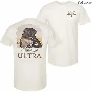 Michelob Ultra Mallard and Dog T-Shirt 2 Sided Design Unisex Casual Wear Cool Graphic Tee for Men Beer Lovers Gift Classic Cotton Fabric Soft Fleece Short Sleeves Sportswear