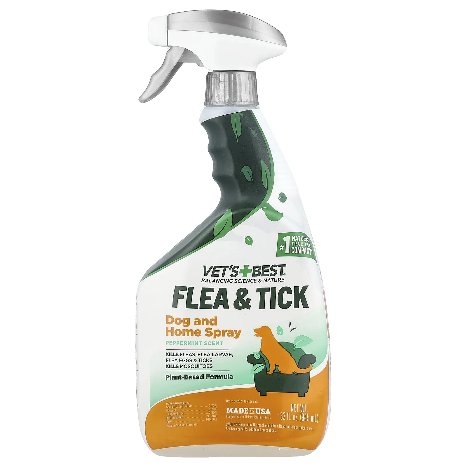 Vet's Best Flea & Tick, Dog and Home Spray, Peppermint , 32 fl oz (945 ml)