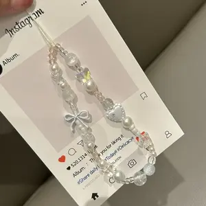 Elegant Shimmering Ballet Bow Heart Phone Case Charm Chain, Portable Anti-Loss Strap for Ccd Camera, Stylish Accessory