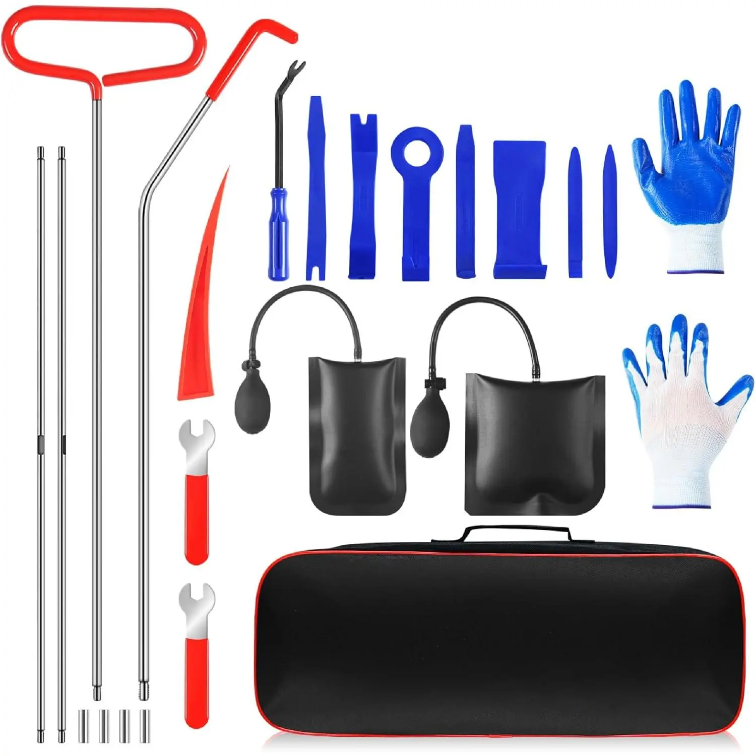 67-in Stainless Steel Anti-Oxidation Multi-Section Long Reach Pull Kit with Adjustable Hooks, Rolling Door J-Hook Tool, Handheld Bag for Car Body Repair, Interior Trim Adjusting, Garage Repair, Screwdrivers, 67 Inch Length