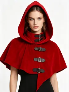 Medieval hooded cape, multicolor buckle design, Halloween, Gothic style, cosplay, short cloak