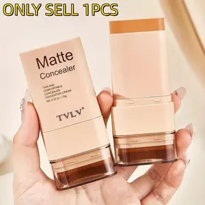 2-in-1 Foundation and Concealer Stick, Long-Lasting Waterproof Matte Finish, Built-In Brush Head, Full-Coverage Creamy Texture, Multiple Shades Available