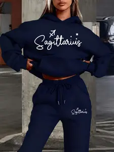 Hooded Sweatshirt Set for Fall & Winter, Sagittarius Zodiac Graphic Geometric Print, Casual Fashion, Comfortable Daily Wear, Womenswear