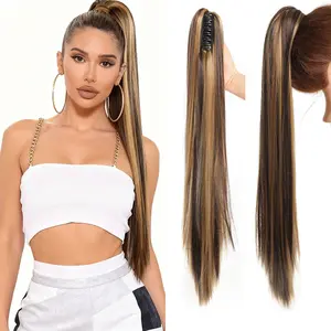 Heat Resistant Long Straight Braided Ponytail Extension Clip-in Hairpiece for Women Ladies Girls Synthetic Hair Extension Scrunchies with Straight Silky Texture Casual Decoration for Daily Wear Quick Style Plate Highlight Wig Travel