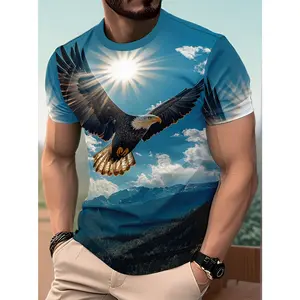 Men's Casual Sport 3D Print Eagle Graphic T-Shirt - Vibrant Street Style Design, Breathable Crew Neck Regular Fit, Machine Washable Summer Casual Top, Cool Gift, Artistic Fashion, Comfortable Fabric Daily Wear Crew Neck Tee