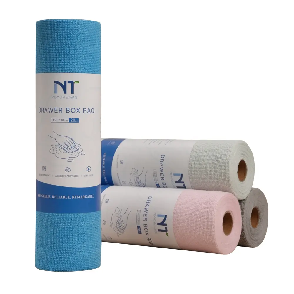 NT Dreams Cleaning Cloth Roll 12"x12"x20 pcs x 4 Rolls Eco-Friendly Non-Woven Fabric Absorbent Quick-Dry for Kitchen Car Bathroom Absorbent Fleece Glass Microfiber