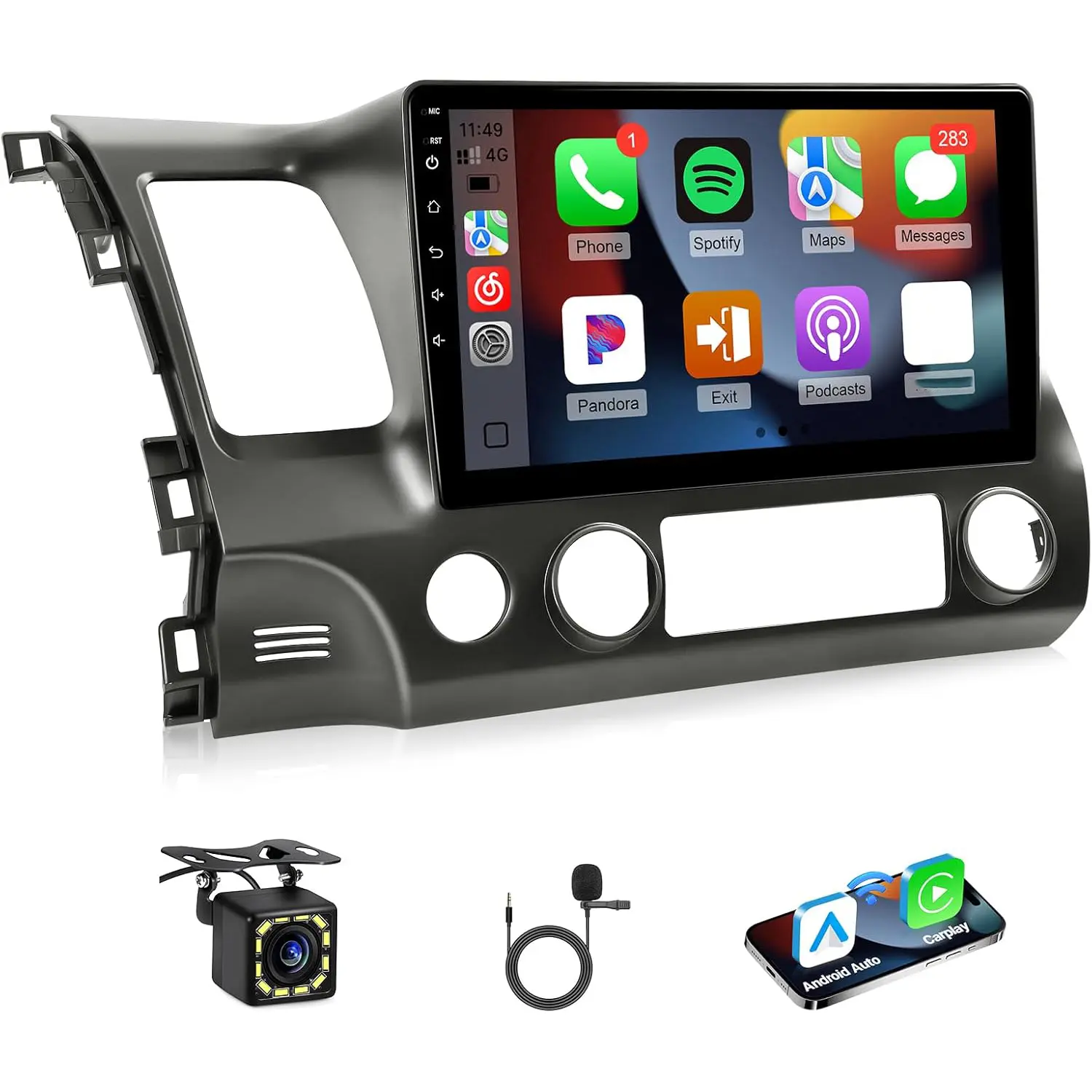 Fast Boot Linux Radio for Honda Civic 2006 2007 2008 2009 2010 2011 | 10.1" IPS Touchscreen for Civic Radio with Wireless Carplay/Android Auto/Bluetooth/FM/Mirrorlink/SWC/Camera/MIC