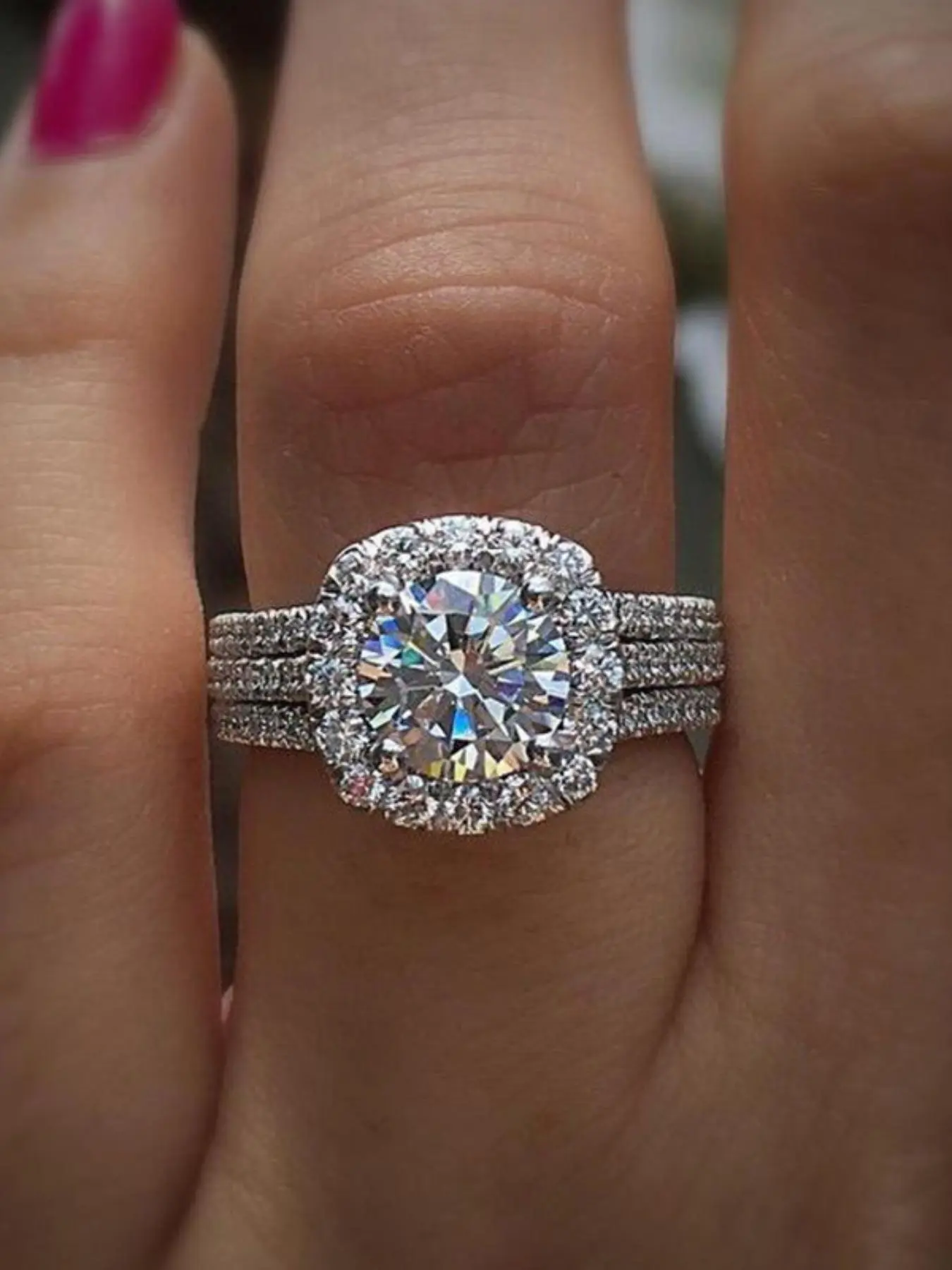Sparkly Hollow Out Three-row Artificial Zircon Ring, Fashion Elegant Engagement Ring for Women, Trendy All-match & Exquisite Jewelry for Birthday Gift, Artificial Gemstone Ring