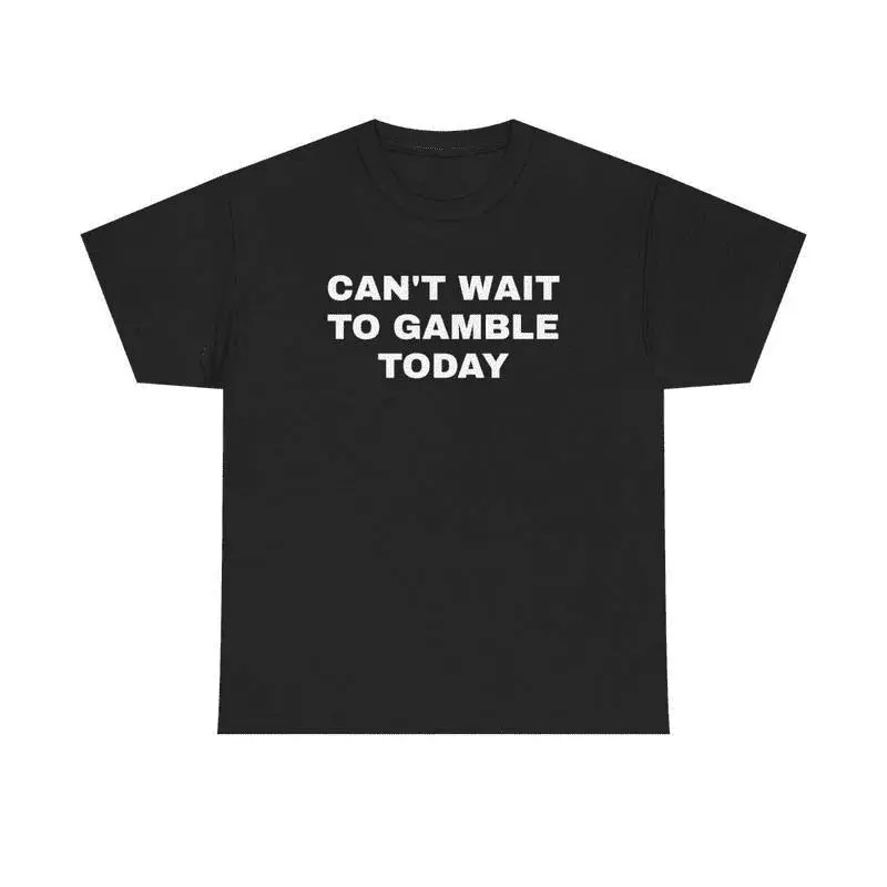 Men's Unisex Heavy Cotton Shortsleeve Funny "Can't Wait To Gamble Today" Graphic T-Shirt, Casual Gift for Poker & Casino Fans, Natural