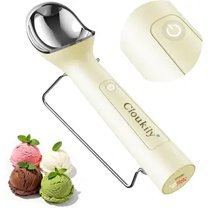 Heated Ice Cream Scoop Rechargeable with ON/OFF Switch(Latest Gen 3.0): Electric Ice Cream Scooper with LED Display for Hard Ice Cream, Waterproof IP67,Max to 158℉, Bonus Free Stand