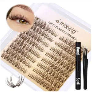 Brown Lash Clusters Kit Natural Brown Eyelash Extension Wispy Brown Lash Extensions CC Curl Individual Lashes Kit with Lash Clusters Lash Bond and Seal, Lash Tweezers