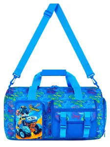 Blue Monster Truck Themed Travel Bag, Perfect for Boys Age 3+, Carry Books, Gym Clothes & Toys, Preppy Style, All Seasons