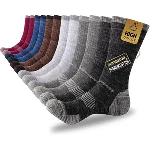 Mens Cotton Crew Work Socks 6 Pairs Moisture Wicking Cushioned Boot Athletic Heavy Duty Socks for Hiking Running