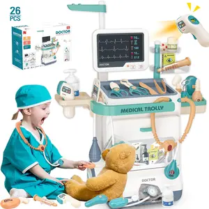 Deluxe Edition Doctor Kit For Toddlers Kids Doctors Play Set Pretend Play Medical Station For Boys Girls 26 Accessories Mobile Cart With Sound And Light And Electronic Thermometer Toys For Ages 3 5