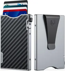 MNGARISTA Minimalist Slim Metal Wallet for Men, Pop Up Credit Card Holder with 3K Carbon Fiber Cover and Detachable Money Clip, RFID Blocking Wallet for 4-6 Cards