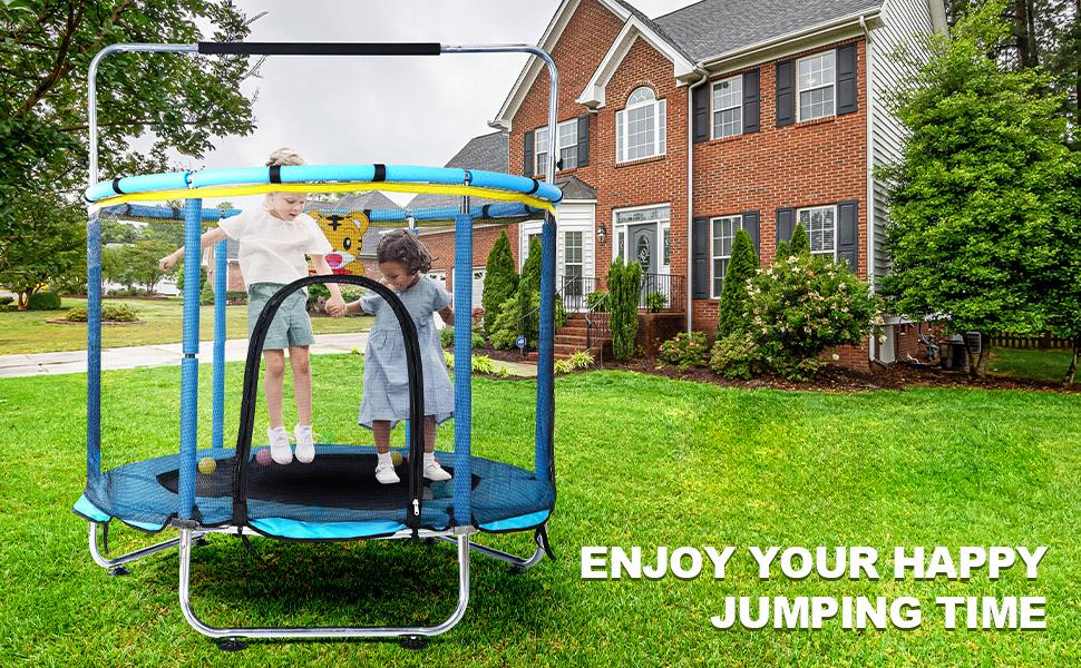 Trampoline for Kids with Safety Enclosure Net, No-Gap Safe Design, Easy to Assemble 4.6 Ft Outdoor Indoor Trampoline，Gifts for Boys & Girls，Christmas gifts