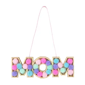 6 1/2" x 2 1/4" Mom Ornament Wood & Pom-Pom Craft Kit - Makes 12