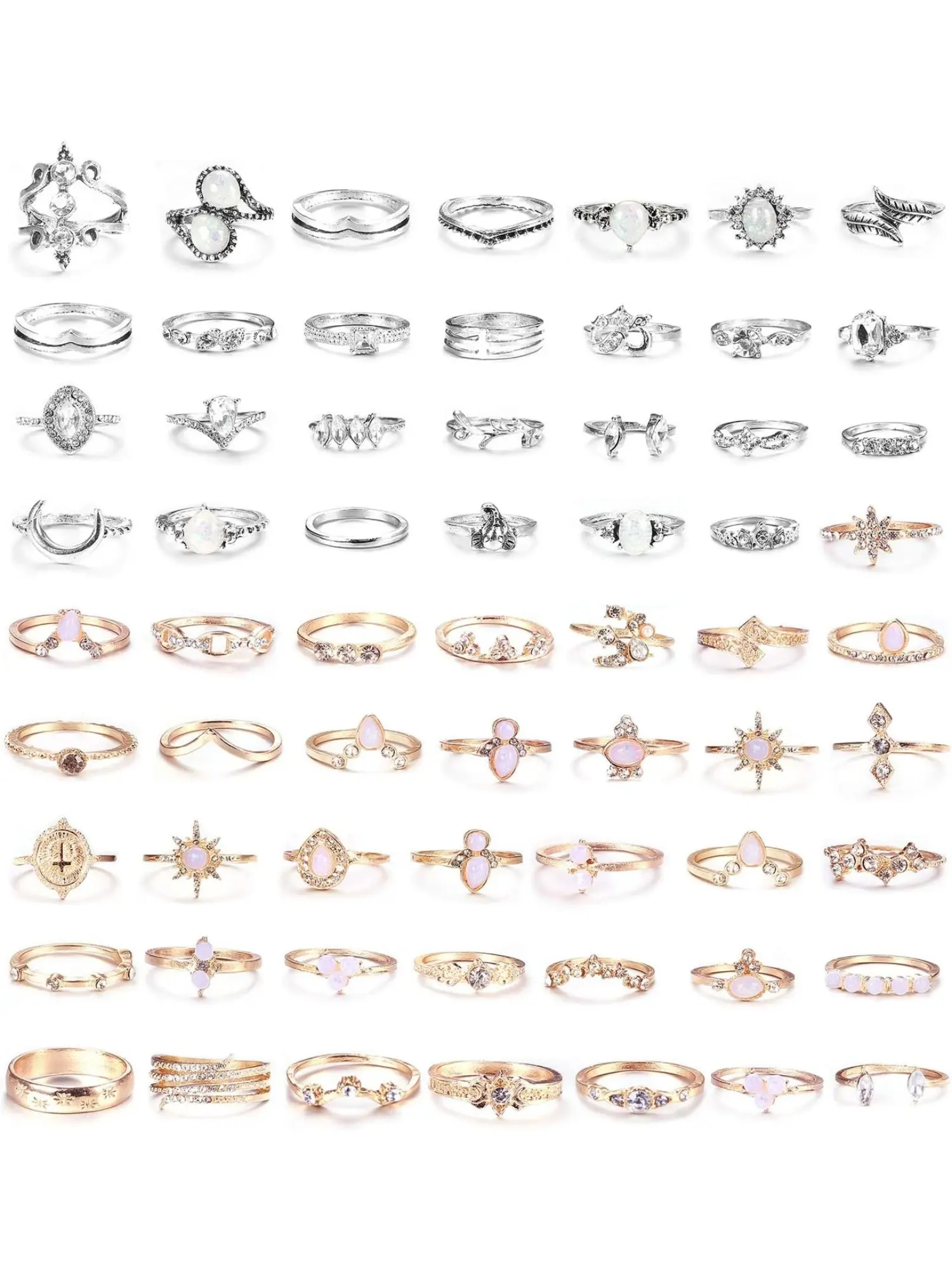 63Pcs Bohemian Stackable Knuckle Rings Set, Vintage Midi Finger Rings for Women, Boho Retro Multicolor Joint Rings Jewelry, Jewellery