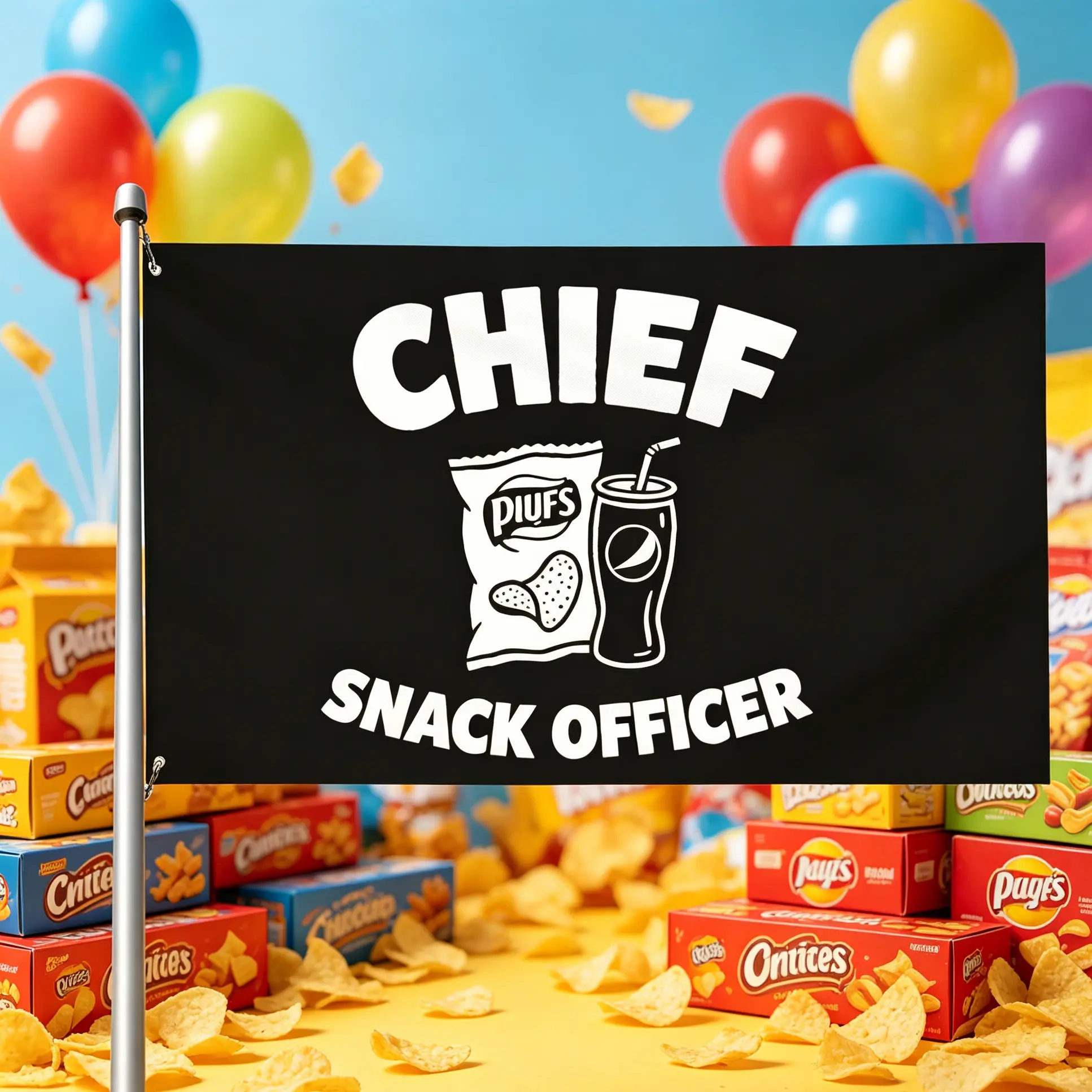 Chief Snack Officer Flag 3x5FT Single Sided Polyester Lightweight Wrinkle Resistant Funny Food Lover Banner Home Bedroom Dorm Apartment Man Cave Garage Wall Decor Novelty Humorous Room Decoration Gift