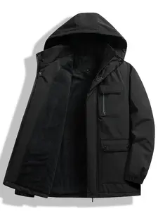 Men's Solid Button Front Pocket Zipper Detachable Hood Design Jacket, Regular Fit Sporty Long Sleeve Drawstring Thermal Lined Outerwear for Fall & Winter, Men's Clothes for Outdoor Activities, Coats