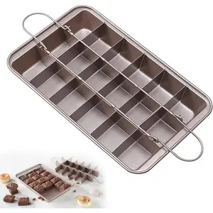Brownie Pan with Dividers 12.4" x 8" Non-Stick Carbon Steel Brownie Baking Pan with Built-in Slicer, Makes 18 Pre-cut Crispy Edge Brownies, Champagne Gold Bakeware for Fudges Cakes & Pizzas