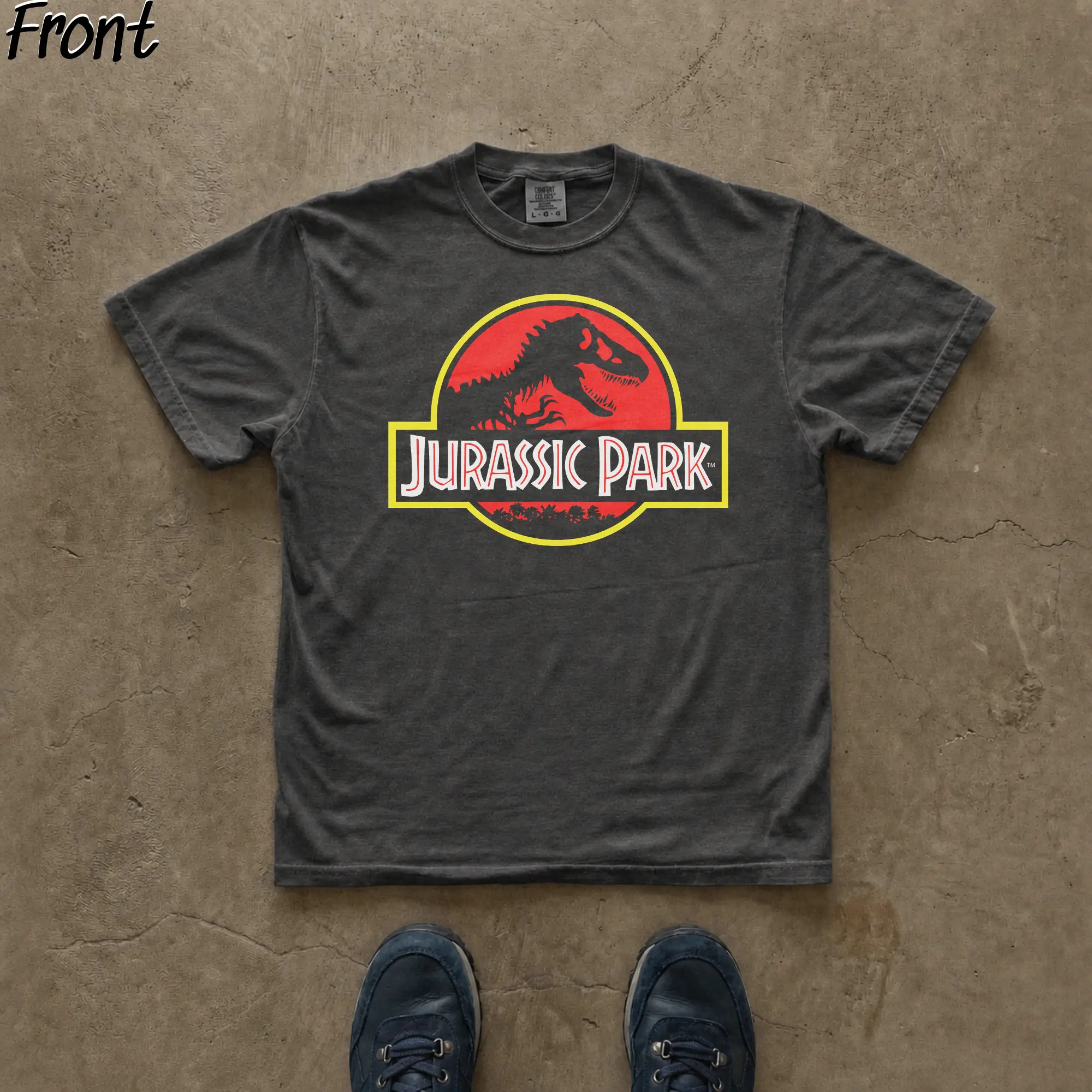 Gildan Men's Short-Sleeve Casual Tee - Menswear Clothes, Round Neck, Vintage Jurassic Park Logo Graphic, 90s Iconic Movie T-Rex (Rexy) Fan Gift for Enthusiasts, Vintage T-Shirts