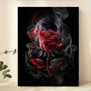 1pc Elegant Red Rose Canvas Poster - Mystical Love-Inspired Art, less Vertical Wall Decor with Vivid Colors for Living Room, Bedroom, Bar - Romantic Floral Design, Indoor Use, Room Decor