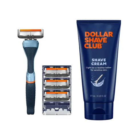 Dollar Shave Club Men's Razor Bundle – Diamond Grip Handle + Signature 6-Blade Refills (4ct) + Shave Cream