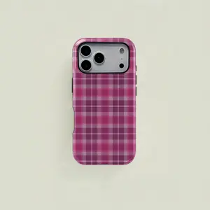 Pink Plaid MagSafe Case for iPhone 16/15/14/13 Pro Max - Shockproof Dual Layer Tartan Wireless Charging Compatible Cute Preppy Phone Cover for Women Girls