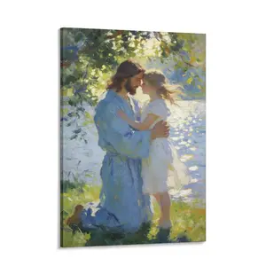 Comforting Jesus Embrace  | Peaceful Christian Art Canvas for Home ️  The Shepherd's Love | Jesus & Little Girl Sacred Art | Healing Home Decor  Finding Peace in His Arms | Divine Jesus Canvas Art | Aesthetic Faith Decor