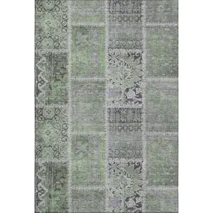 HomeRoots 653247 Patchwork Area Rug, 9x12 ft. Green & Purple Machine-Made Rectangle Full-Sized Large-Scale Machine-Washable Puppy-Proof UV-Protected Washable Rug for Home, Patchwork Area Rugs, Full-Sized Area Rugs