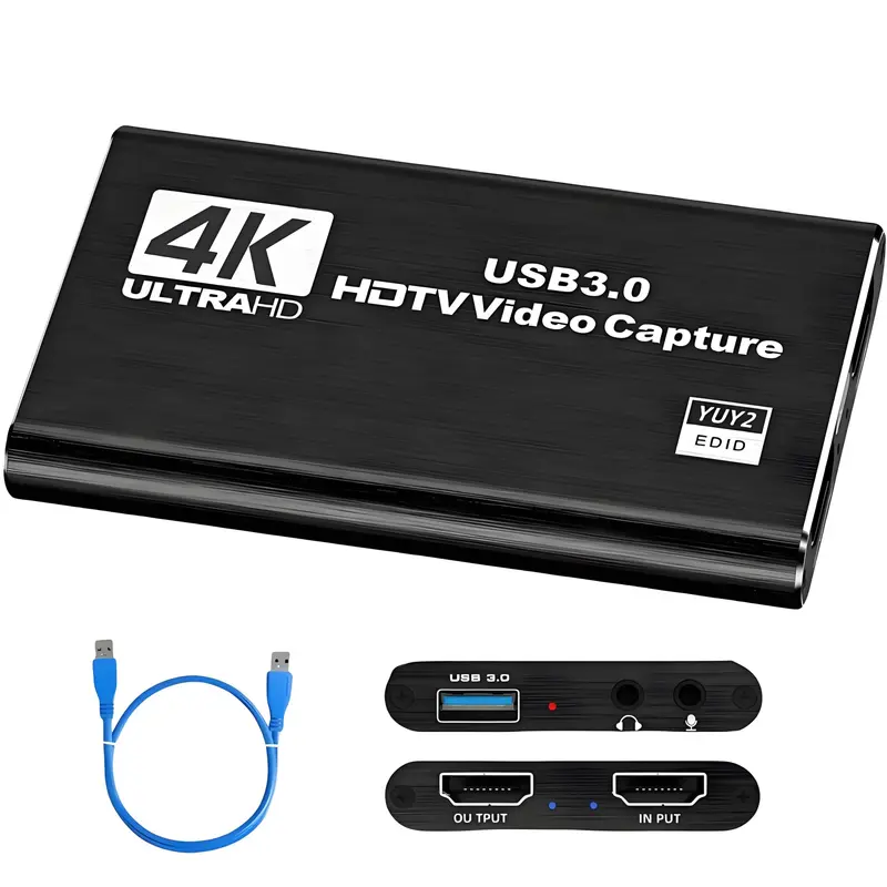 HDNKT 4K HDMI Capture Card for Content Creators - Full HD 1080P 60 FPS USB Capture Accessory with Wide Compatibility for PS5/PC/Switch, Camera, Devices, OBS