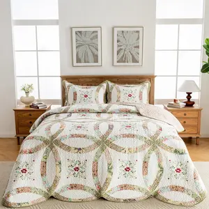 ​Handmade Patchwork Quilt Set - Reversible & Unique!​​ ️ 3-Piece Boho Bedding