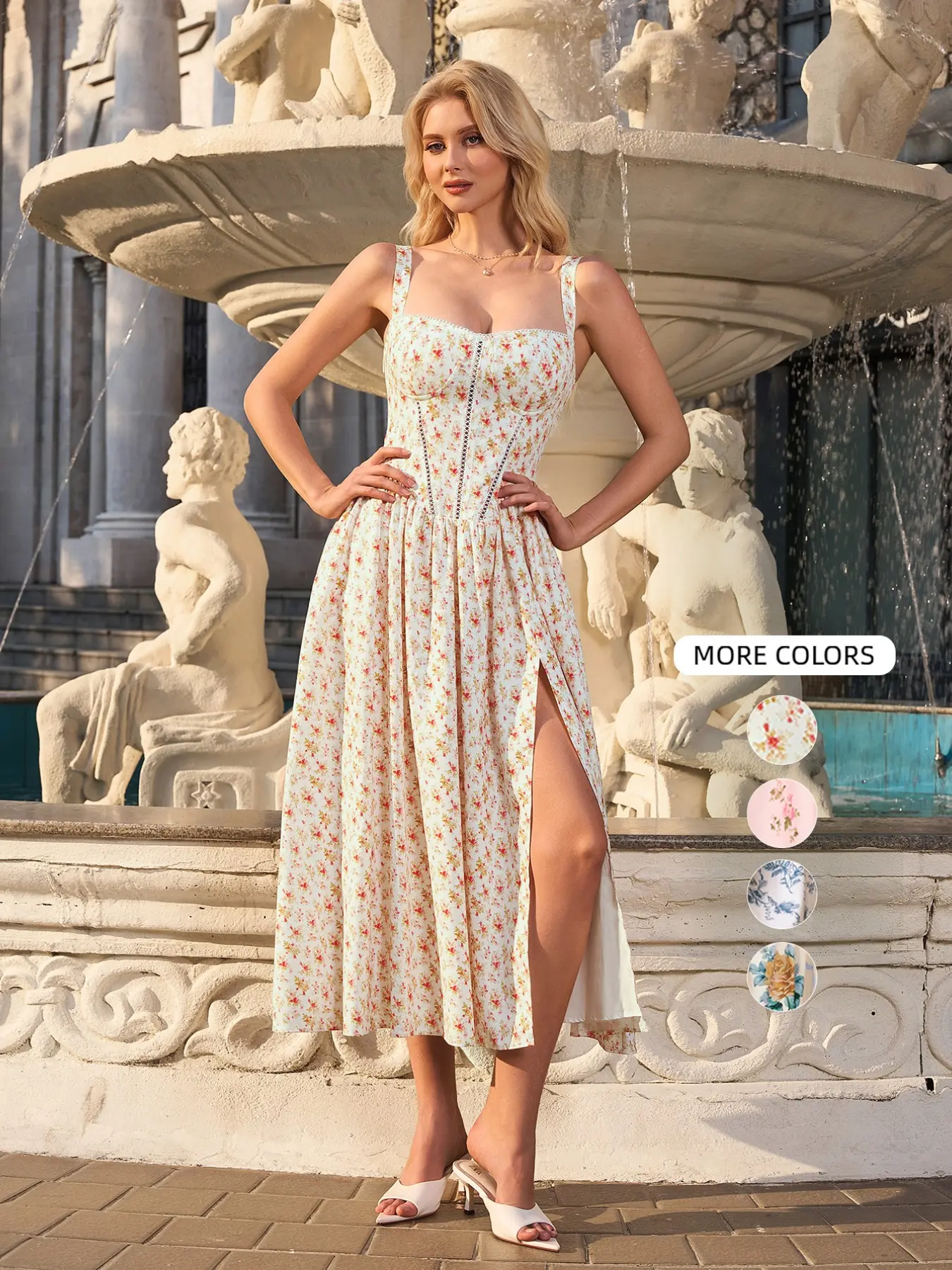 Parthea Backless Spaghetti Strap Floral Print A-Line Boho Fashion Dress Womenswear, Adjustable Straps, Slim-Fitting Bohemian Boho Style Casual Wear, Perfect for Spring Summer Vacations