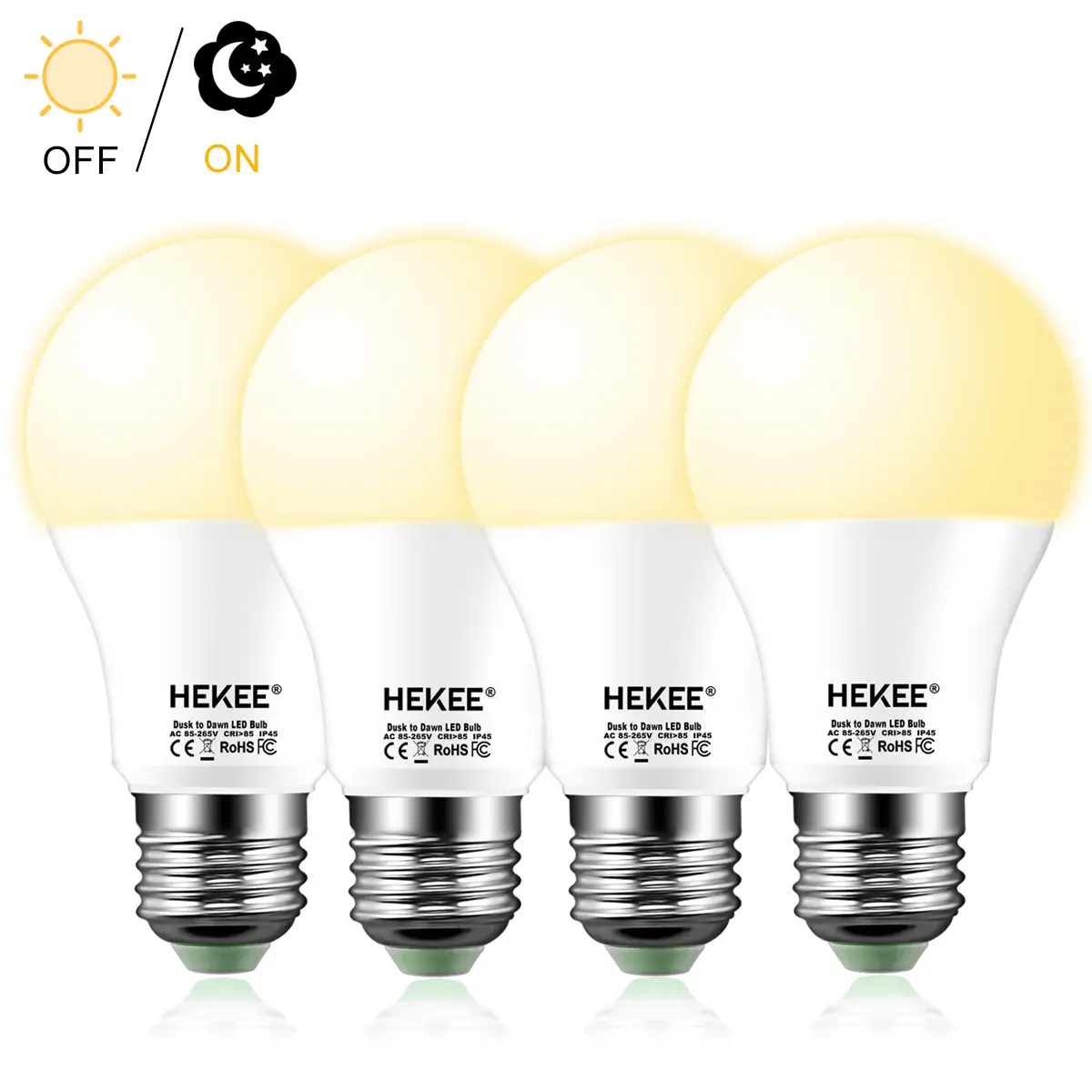 HEKEE Dusk to Dawn Sensor Light Bulbs LED A19 810 Lumens, Outdoor Porch Lights, 60 Watt Equivalent, Warm White 2700K Soft White Security Bulb(Auto on/