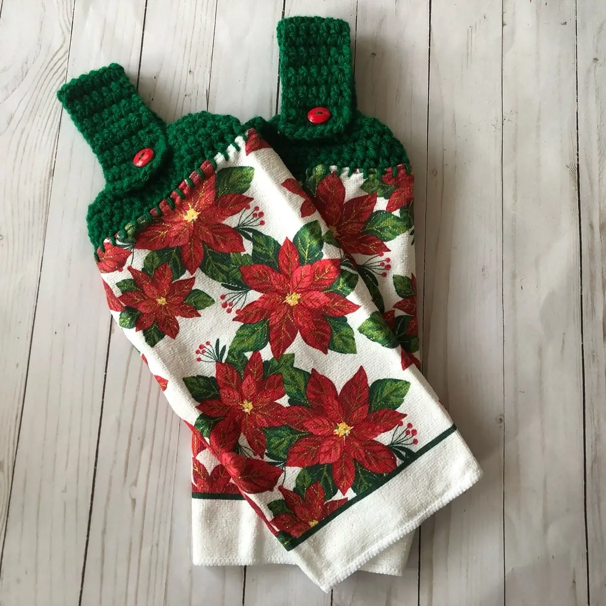 Crocheted Poinsettia Kitchen Towels - Set of 2 Single-Layer Soft Texture Acrylic Yarn Cleaning Cloths, Christmas Home Care Gift